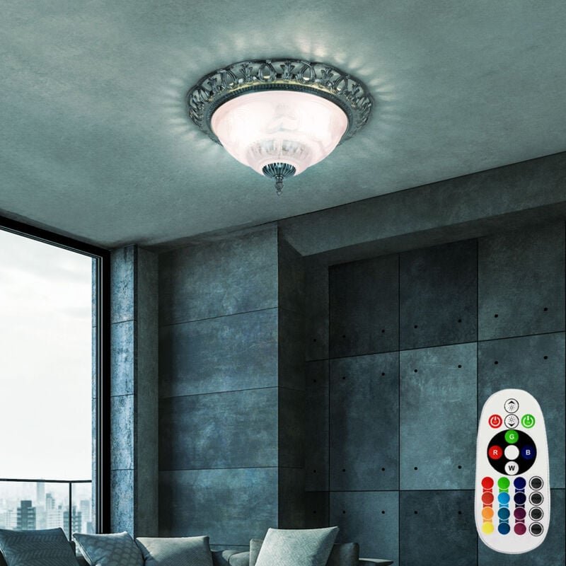 Globo - Deckenlampe dimmbar mit Fernbedienung led Wohnzimmerlampe antik silber Deckenleuchte rund, Retrolampe Perlmutt v...