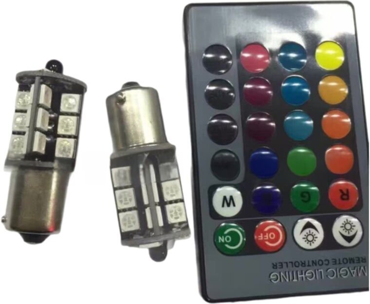 RGB-LED-Ampulle mit 16 Farben, inklusive Fernbedienung – Ambra, Weiß, Rot, Mehrfarbig, für Bremslichter, Blinker, Rückli...