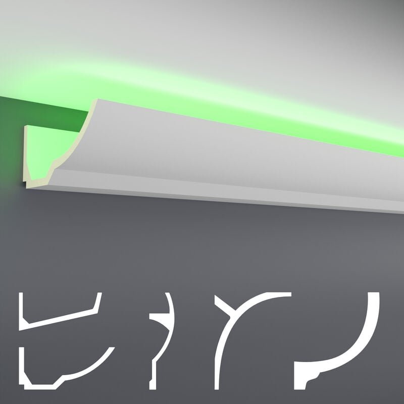 Led Stuckleisten aus pu - lichtundurchlässig, Variantenvielfalt & vorgrundiert - Sparpakete: 10 Meter, AB272 / 180x80mm
