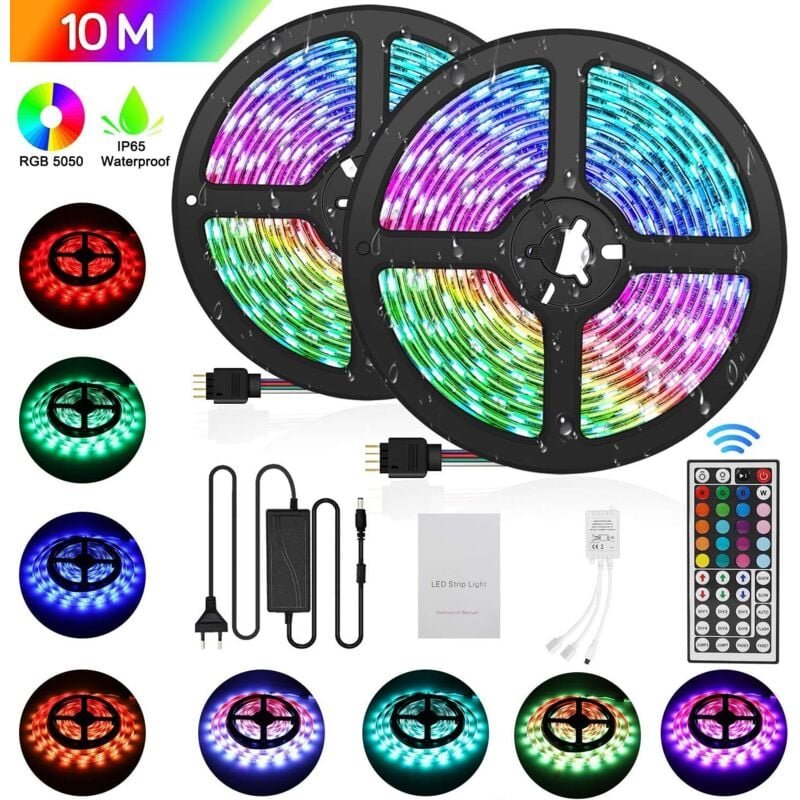 LED-Streifen, 10 m, 300 LEDs, 5050 RGB, IP65, LED-Streifen, mehrfarbig, LED-Streifen-Set, Ausschnitt, Neon-Dekoration, 4...