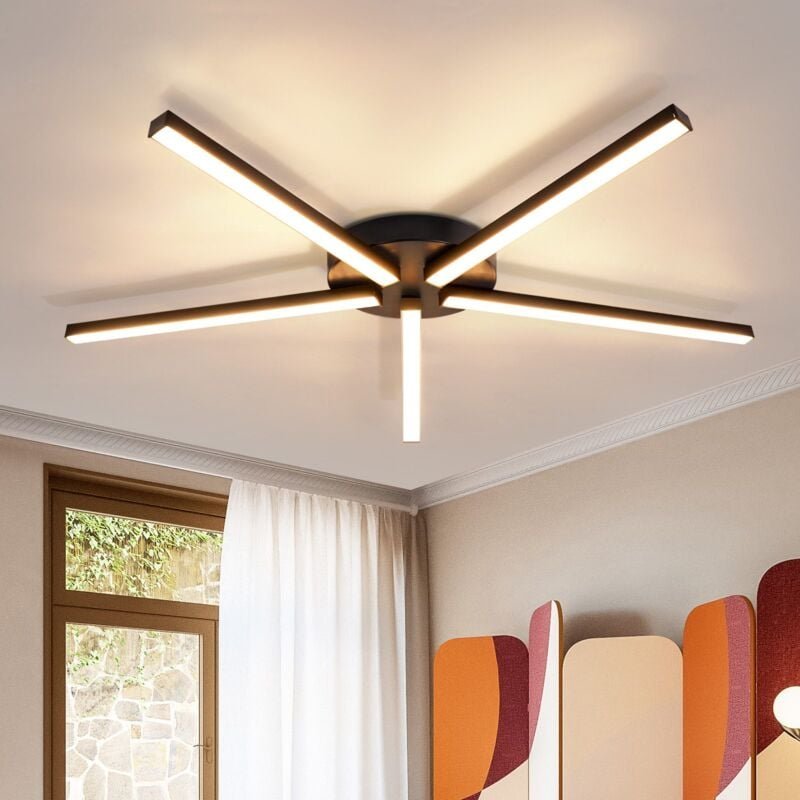 GBLY Deckenlampe LED Warmweiß Wohnzimmerlampe - Deckenleuchte 24W Schwarz Decke Lampe 64.2 cm Metall Schlafzimmerlampe 3...