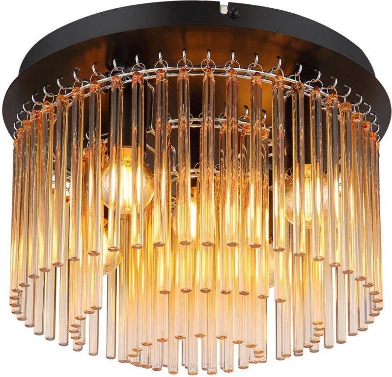 Deckenleuchte Wohnzimmerlampe Glasstäbe Metall Chrom Amber 5-Flammig