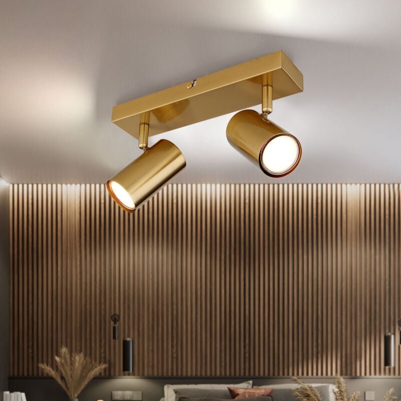 Deckenstrahler Deckenleuchte 2 flammig beweglich Spotleuchte goldfarben, Spots verstellbar, skandinavisch Metall, 2x GU1...