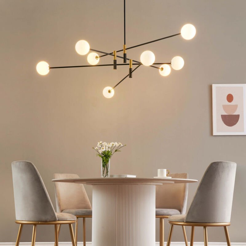 Kosilum - Kronleuchter mit verschlungenen schwarzen Armen und weißen Glaskugeln - Rodia