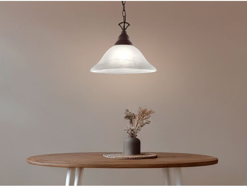 Pendelleuchte COUNTRY Landhaus mit Glasschirm Weiß Rostoptik, Ø 33,5cm