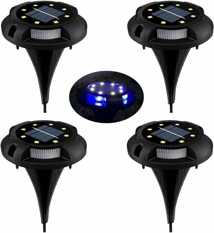 Solar-LED-Rasenleuchte, 8 LEDs, 4er-Pack, Strahler, Solar-Gartenlampe, wasserdicht, IP65, dekoratives Rasenlicht für Weg...