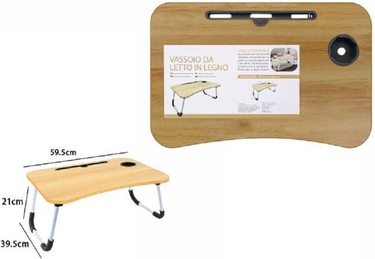 Trade Shop - Betttablett, klappbar, Schreibtisch, PC-Tisch, Schlitz, Tablet, Holz, Becher, 71367 -