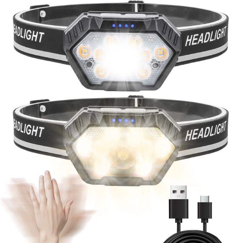 Wiederaufladbare Stirnlampe, 11 ultrahelle LEDs, 3800 Lumen, 6 Leuchtmodi, IPX4 wasserdicht, leicht und komfortabel für ...