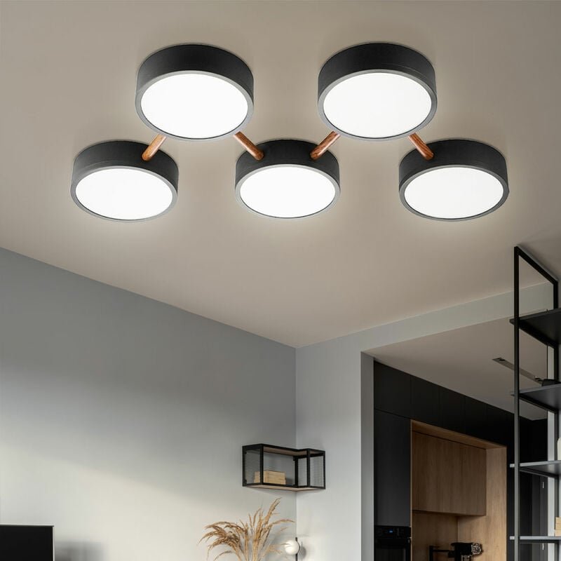 Etc-shop - led Deckenleuchte dimmbar rund Deckenlampe led dimmbar Lampe Schlafzimmer Modern, Holzoptik schwarz, 25W 3400...