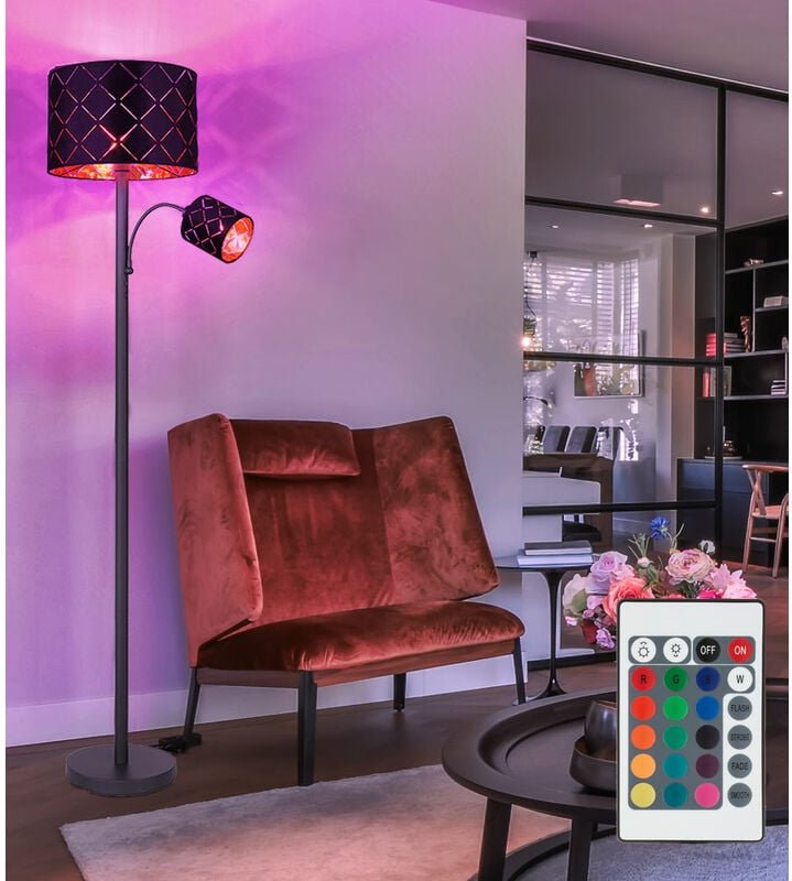 Stehleuchte mit Leselampe Stehlampe Wohnzimmer Stehleuchte Leseleuchte schwarz gold, Fernbedienung dimmbar, 1x 8,5W 1x 4...