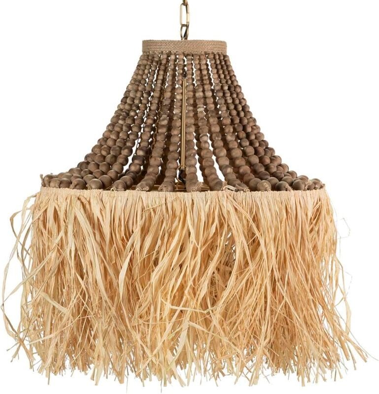 Deckenleuchte Kette Holzkugeln Bast 60X60X66Cm