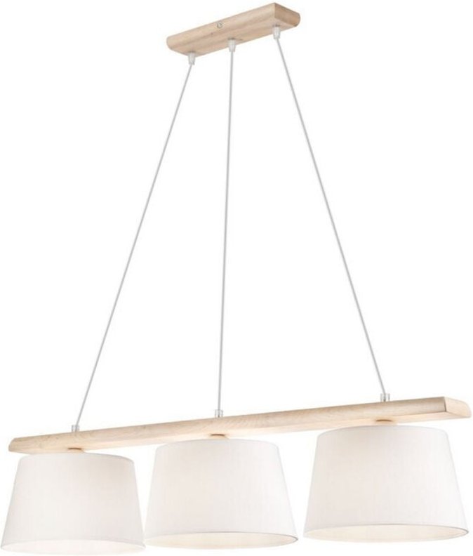 Lamkur Aida Stabpendel-Deckenleuchte mit Stoffschirm altweiß, 3x E27