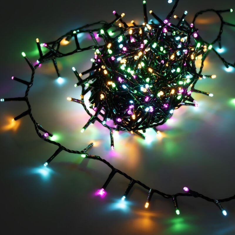 Außen Büschel Lichterkette mit Timer 500 LED auf 11 m - soft bunt - Cluster Weihnachtslichterkette warmweiß