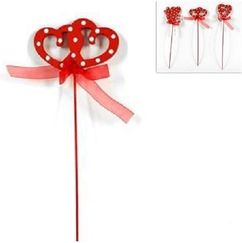 Trade Shop Traesio - Trade Shop - set 12 stück holznadel mit herzschleife 26 cm valentinstag 3 modelle -