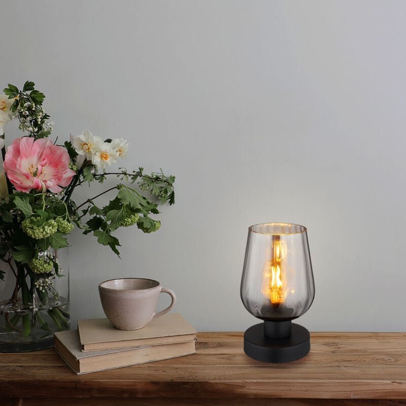 Globo - Tischleuchte Beistelllampe Nachttischlampe Tischlampe Glas Rauchfarbe 1-Flammig