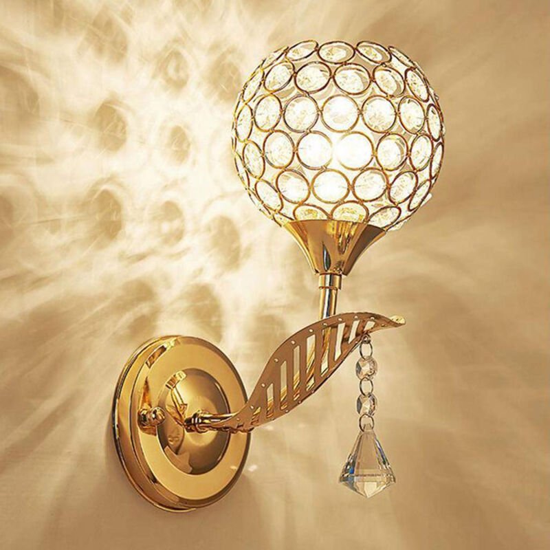Eosnow Kristall-Wandleuchter, Schlafzimmerlampe, rund, moderne Nachttischlampen, Esszimmer-Flur-Leuchte mit E27-Fassung ...