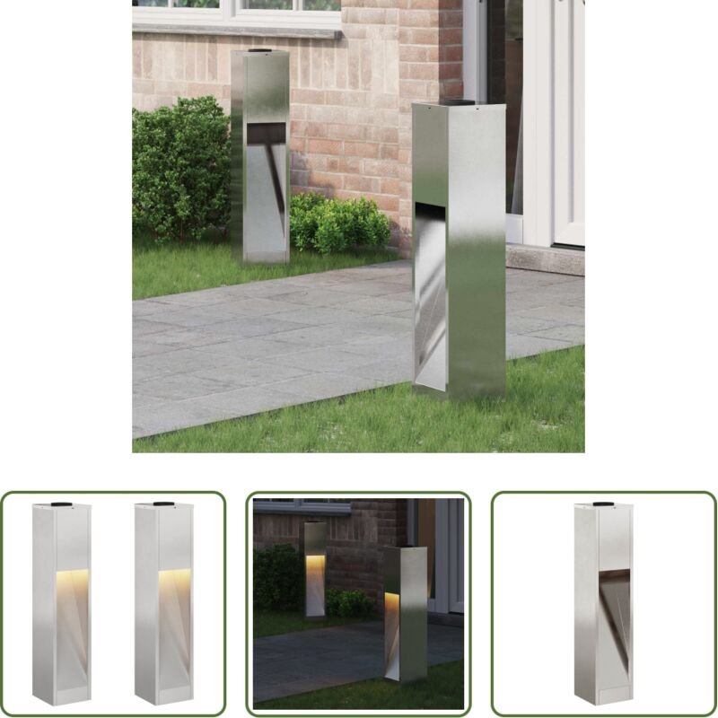 Außenbeleuchtung - Solar LED Wegeleuchte 2 pcs Silber Edelstahl