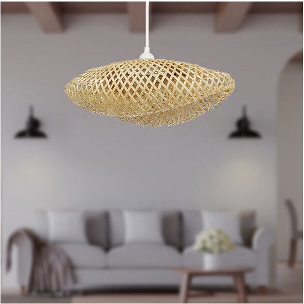 MILOS 40 cm geflochtene Pendelleuchte aus geflochtenem Bambus in Schalenform