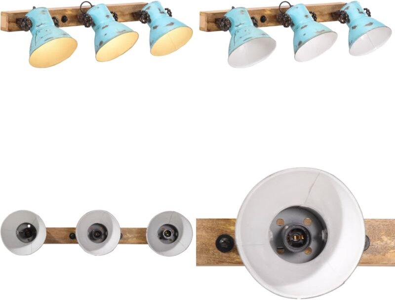 Wandleuchte 25 W Blau 65x25 cm E27 - Wandleuchte - Industrielampen - Eisenleuchten - Holzelemente - Wohnraumbeleuchtung ...