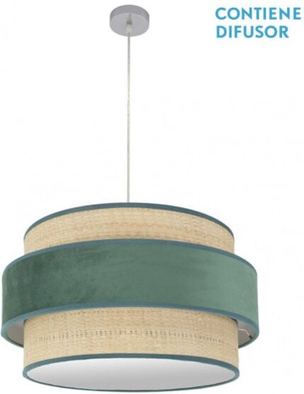 Reyes Pendelleuchte 3xe27 chrom/natur-grün regx60x60 cm