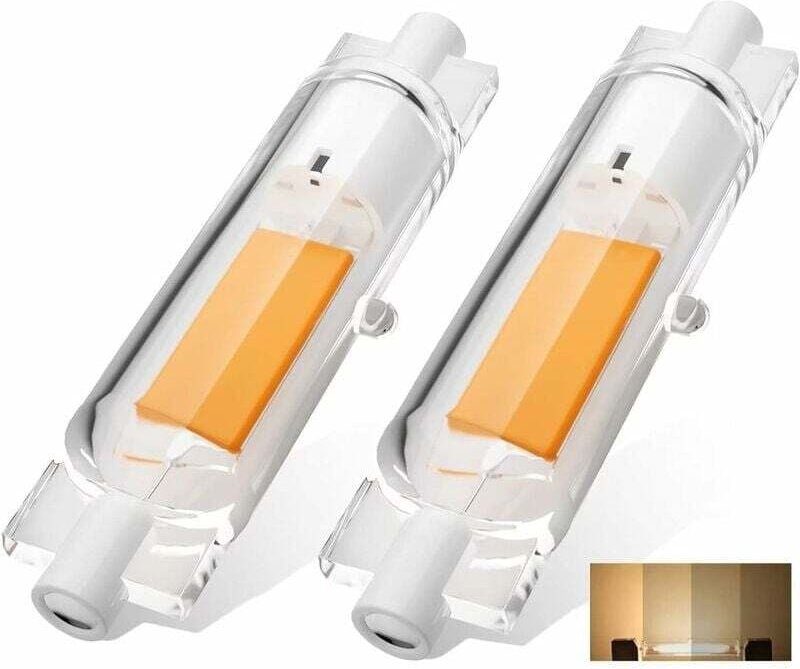 paquet de 2 Ampoule LED R7S 78 mm 10W Blanc Chaud 3000K non dimmable, ampoule LED COB mince R7S 78 mm pour lampe murale/...