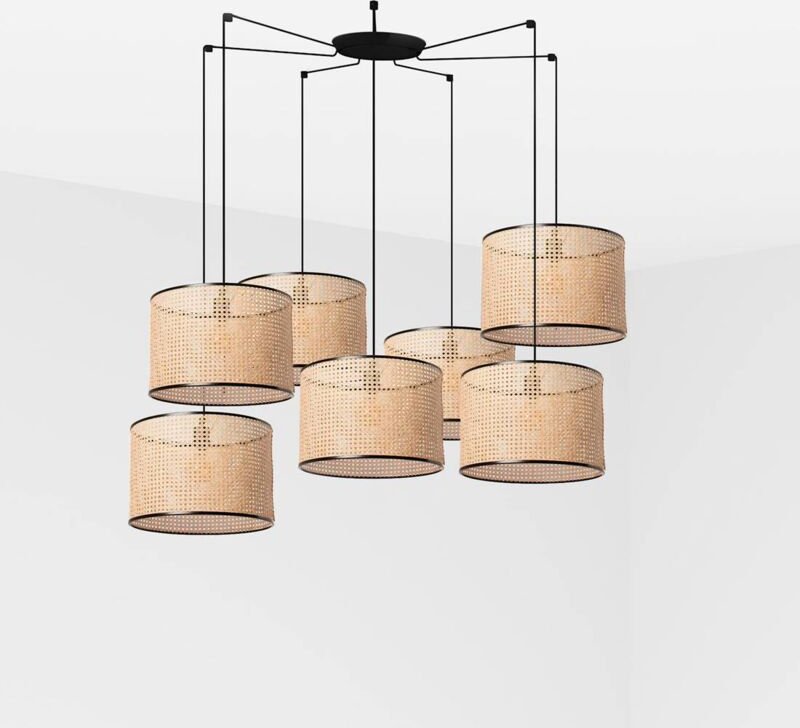 Faro mambo Schwarz, Rattan Pendelleuchte Pendelleuchte Ø450 7 Licht