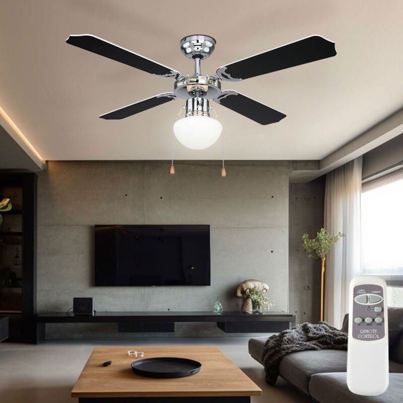 Deckenventilator mit Zugschalter 3 Stufen Flügel wendbar Vor- und Rücklauf Deckenleuchte Sommer Wintermodus Fernbedienun...