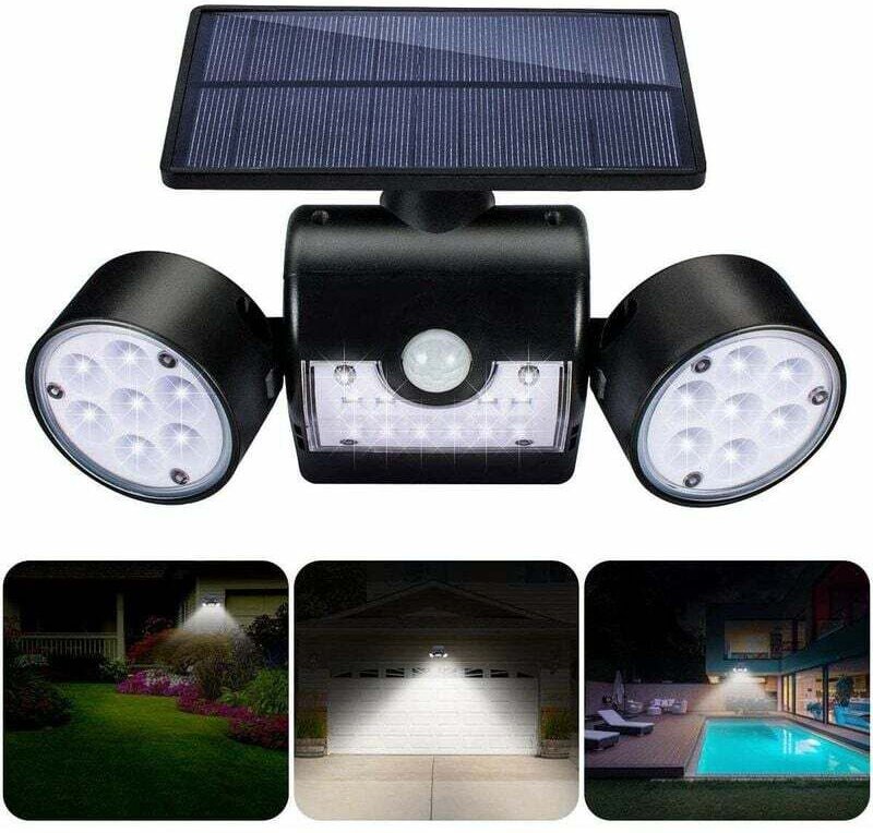 Solarleuchten Außen, Solar-Wandleuchte Außen, mit 30 wasserdichten LED-Doppelkopfstrahlern, 360-Grad-Drehung, mit Bewegu...