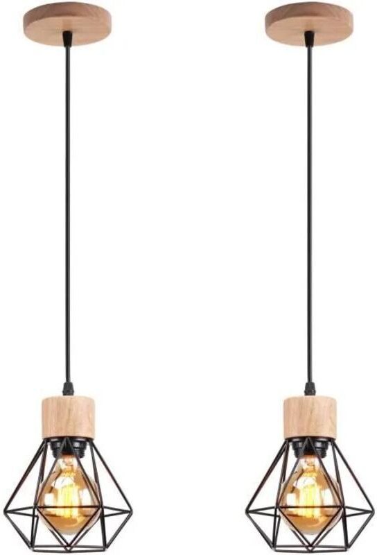 Set aus 2 industriellen Kronleuchtern, Deckenleuchten mit Metallkäfig, Vintage-Pendelleuchten, Hängelampen mit warmweiße...