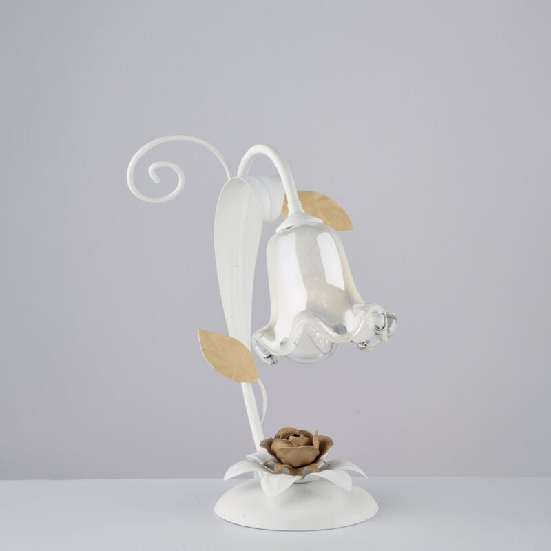 Bonetti Illumina - Cesto - Shabby weiß lackierte Eisentischlampe 1 Licht H.34 - Ø25 - BL274-LT-BCO
