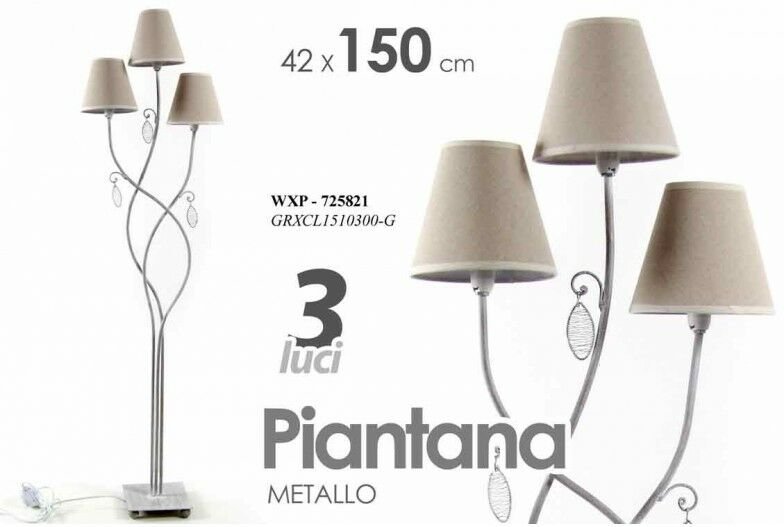 Shabby taubengraue Metallstehlampe 3 Lichter cm 42 x 150 h