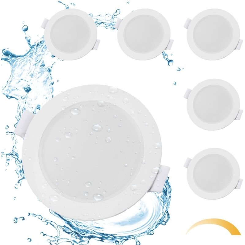 LED Einbaustrahler 230V Dimmbar, 6 x 6W LED Spots IP65 Warmweiß 2700K 400LM, Spots Deckenleuchte Weiß, Deckenspots 68mm-...