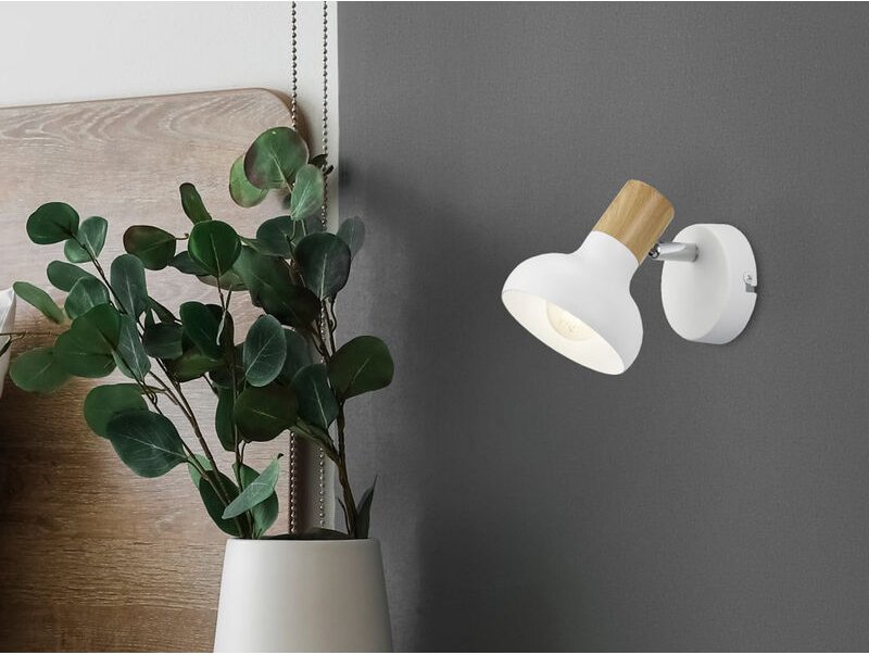 Led Wandstrahler Metall Weiß mit Holzoptik, Breite 10cm
