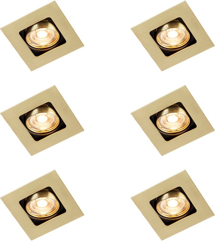 Set mit 6 quadratischen Einbaustrahlern Messing verstellbar - Artemis