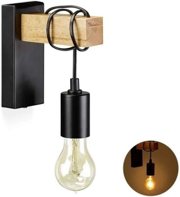 Vintage Industrielle Wand Licht Decke Lampe Leuchte 40W Retro Leuchte Mit Schwarz Holz Metall