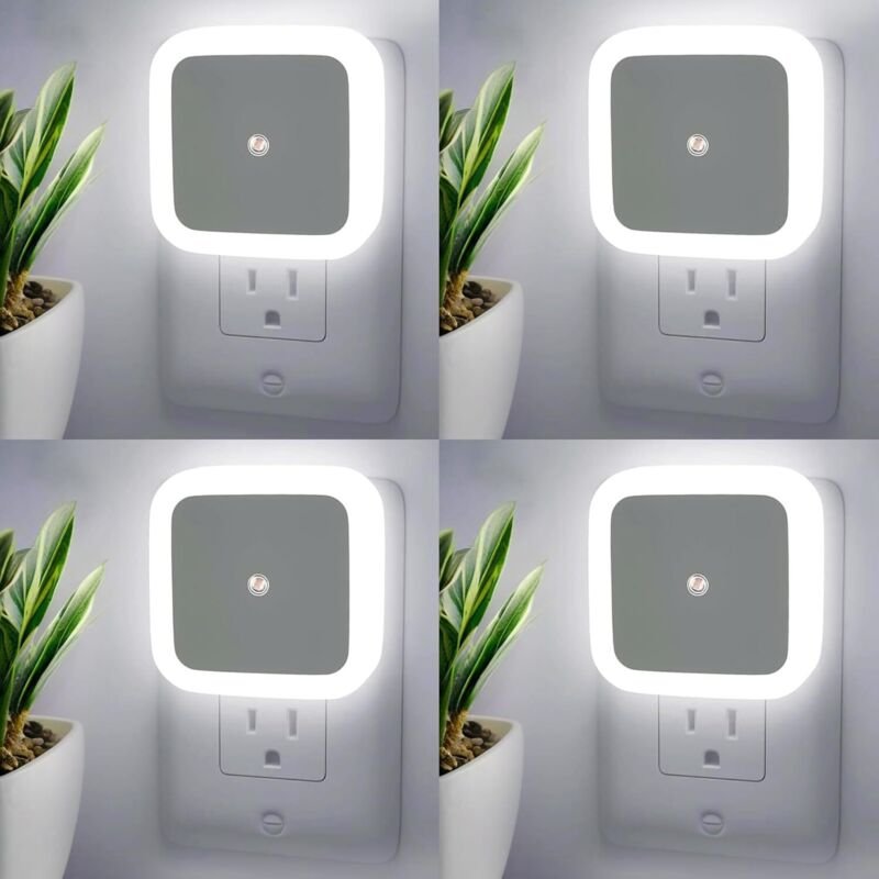 Wandmontierte Nachtlichter – 4er-Pack LED-Nachtlichter mit Dämmerungssensor, sanftes weißes Licht, automatische Ein-/Aus...
