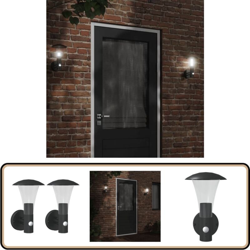 Außenwandleuchten mit Bewegungsmelder 2 Stk. Schwarz Edelstahl - Outdoor-Beleuchtung - Wandleuchte - Bewegungsmelder - E...