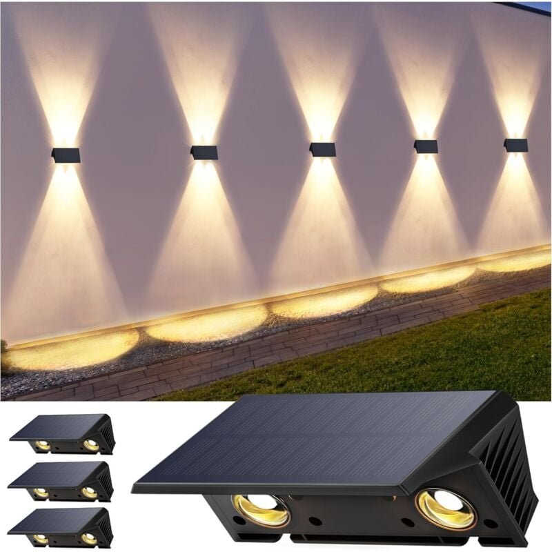 wandleuchte solar außen solar wandleuchte aussen solarlampen Nach Oben und Unten Beleuchtet 4 LEDs IP67 Wasserdichte Sol...