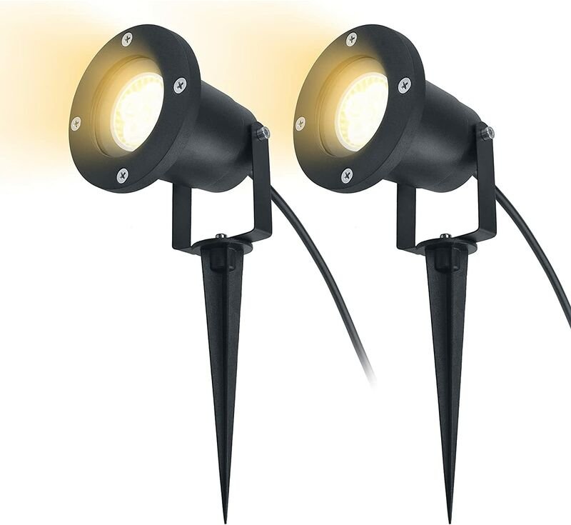 UISEBRT 2 x 3W LED Gartenstrahler mit Erdspieß, Gartenleuchten Warmweiß Wasserdicht IP65 für den Außenbereich Garten Tei...