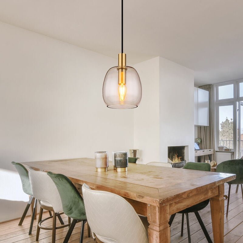 Hängeleuchte Glas Höhenverstellbar Pendelleuchte messing Esszimmerleuchte hängend, Alu, 1x E14 Fassung, DxH 16x120 cm