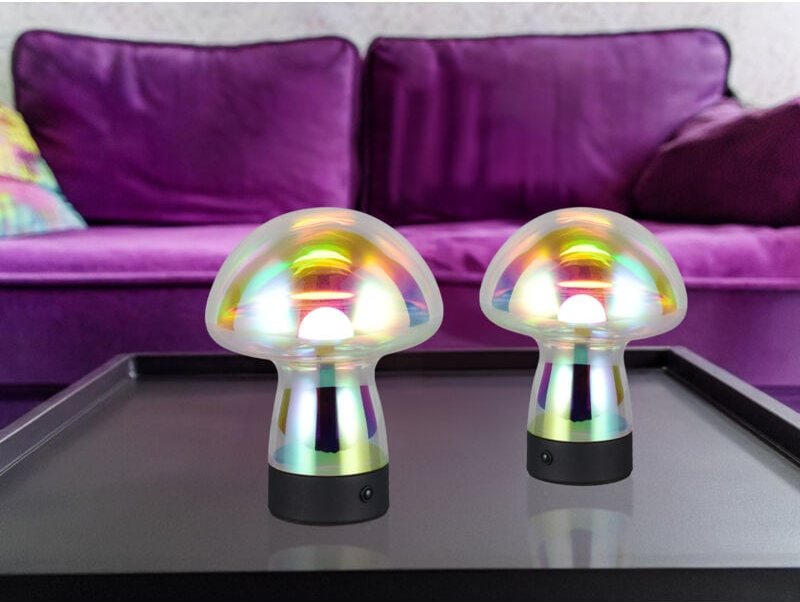 2er set kleine Akku Tischleuchten aus irisierendem Glas, Höhe 18cm