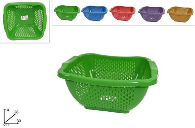 Trade Shop - KORB QUADRATISCH PERFORIERTER MEHRZWECKKORB 30CM ABTROPFFLÄCHE OBST GEMÜSE KÜCHE BUNTE -