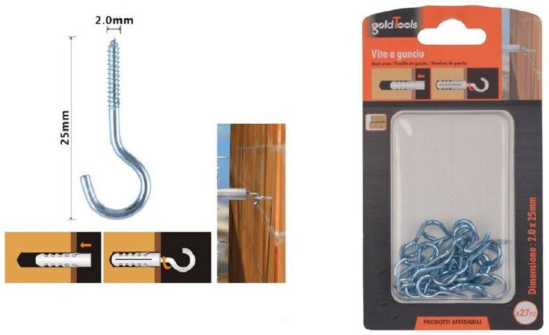 Trade Shop Traesio - Trade Shop - set 27 stück schrauben haken schraubenhaken 2 x 25 mm mit gewinde für holz 90735 -