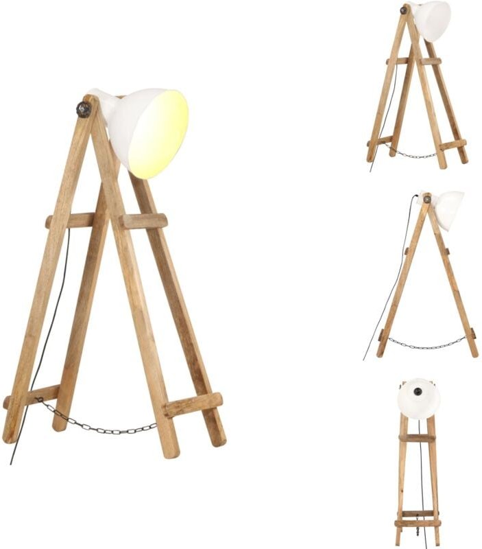 Lampen - Living Stehlampe Weiß E27 Mango Massivholz - Weiß