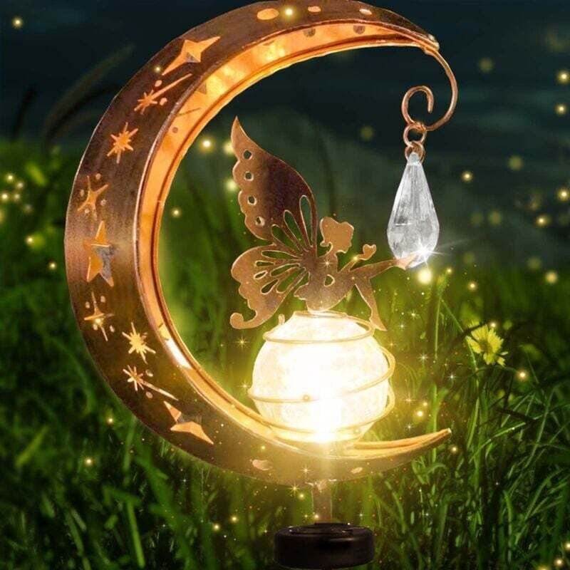 Mond-Solar-Dekoleuchten für den Garten, Terrassendeko, Solarmond aus Metall, Glas-LED, Gartenlampe, wasserdichte Pfosten...