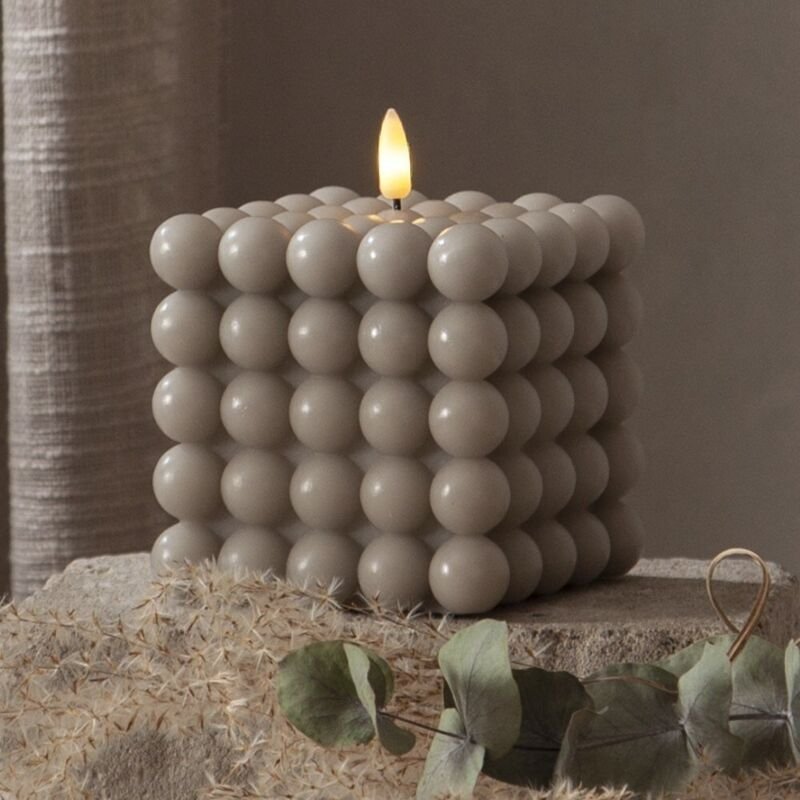 Star Trading - Kerze Flamme Dot, Bubblekerze, Grau, led, Timer, Warmweiß, 12,5 cm