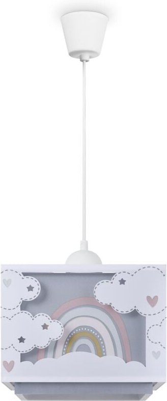 Kinderzimmer Hängelampe Lampenschirm Stoff Regenbogen Stern Löwe Dino Mond Grau, Pendelleuchte - Typ 6 - Paco Home