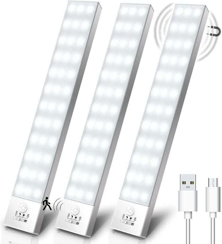 Ulisem Schranklicht, 3er-Pack, 5000 K, USB, kabellos, LED-Schranklicht, Bewegungssensor, wiederaufladbare LED-Lampe, ein...