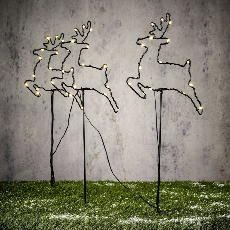 Gartenstecker led Hirsch 30 led Eisen schwarz ø 20 x 65 cm mit Timer 3-Stück Gartenstecker