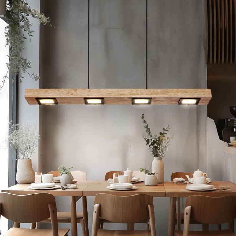 Pendelleuchte Holz Rustikal LED Hängeleuchte Esstisch Holzleuchte 6 flammig, Backlicht, schwarz dunkelbraun, 5W 390Lm wa...